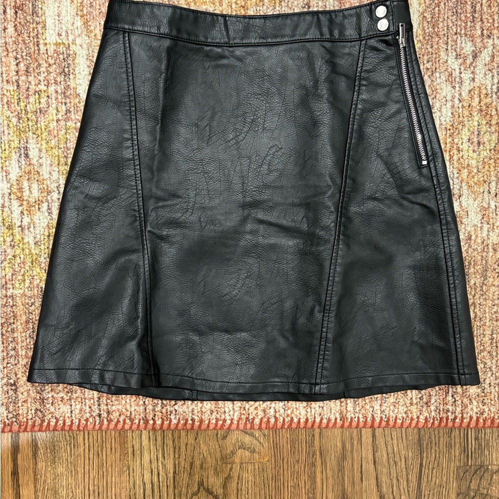Zara Basics Faux Leather A-Line Skirt, Black, Size Small